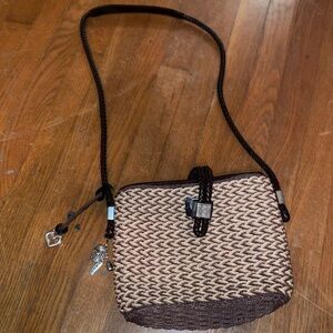 Brighton Woven Crossbody straw wicker leather paisley charm rope braid snap bag